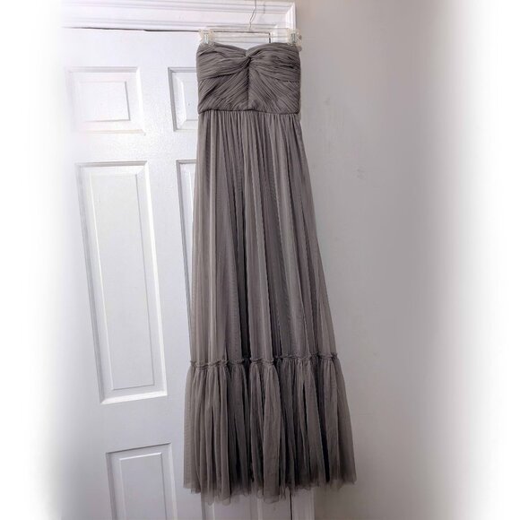 grey strapless formal maxi dress with ruched bodice 2 - Picture 3 of 8